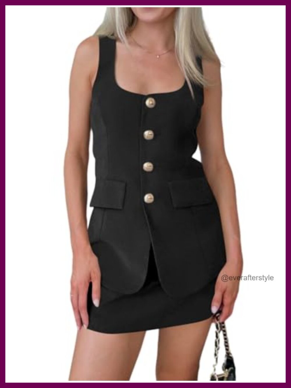 Sleeveless Scoop Neck Blazer Vest Mini Skirt 2 Piece Suit Set Business Casual